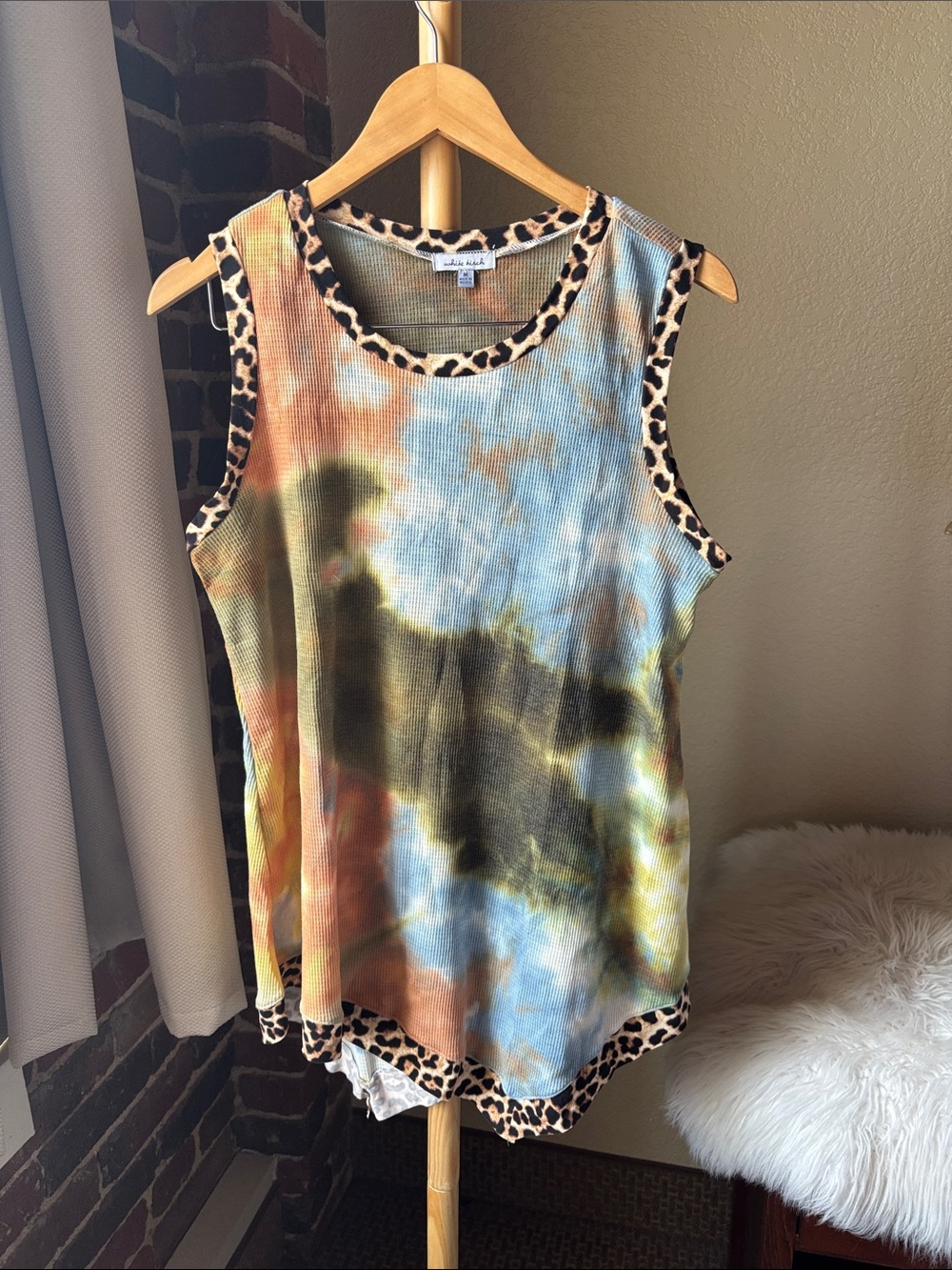 white birch Multicolor Tie-Dye Tank with Leopard Trim Size M
